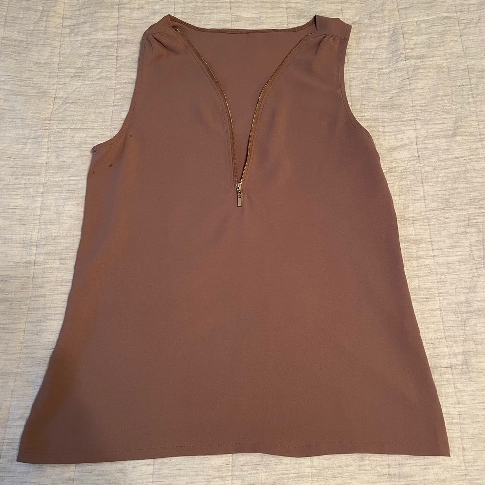 Tan/camel blouse tank top with zipper in front, worn once.